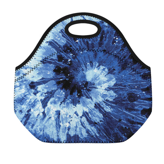 Blue And Black Tie Dye Print Neoprene Lunch Bag