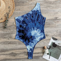 Blue And Black Tie Dye Print One Shoulder Bodysuit