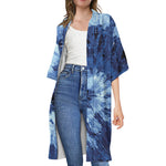 Blue And Black Tie Dye Print Open Front Beach Cover Up