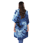 Blue And Black Tie Dye Print Open Front Beach Cover Up