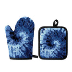 Blue And Black Tie Dye Print Oven Mitt And Pot Holder Set