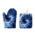 Blue And Black Tie Dye Print Oven Mitt And Pot Holder Set