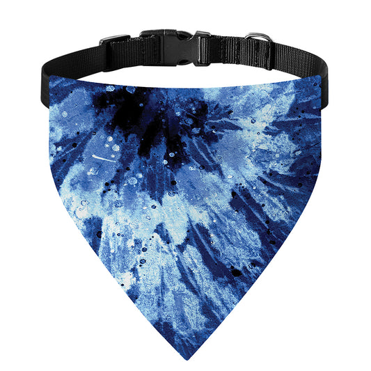 Blue And Black Tie Dye Print Over The Collar Dog Bandana