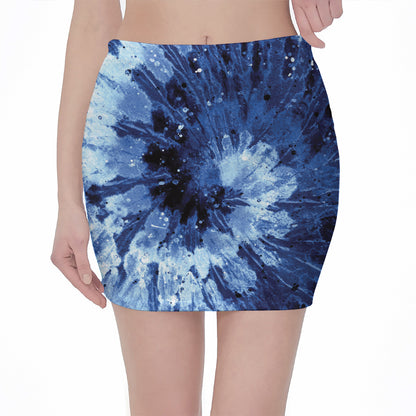 Blue And Black Tie Dye Print Pencil Mini Skirt