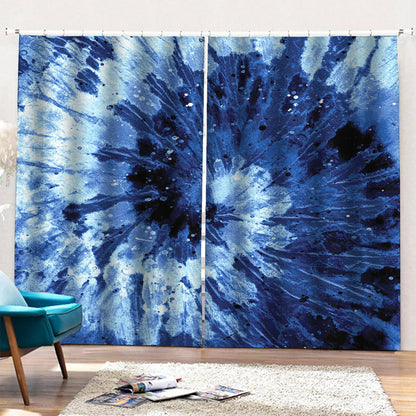 Blue And Black Tie Dye Print Pencil Pleat Curtains