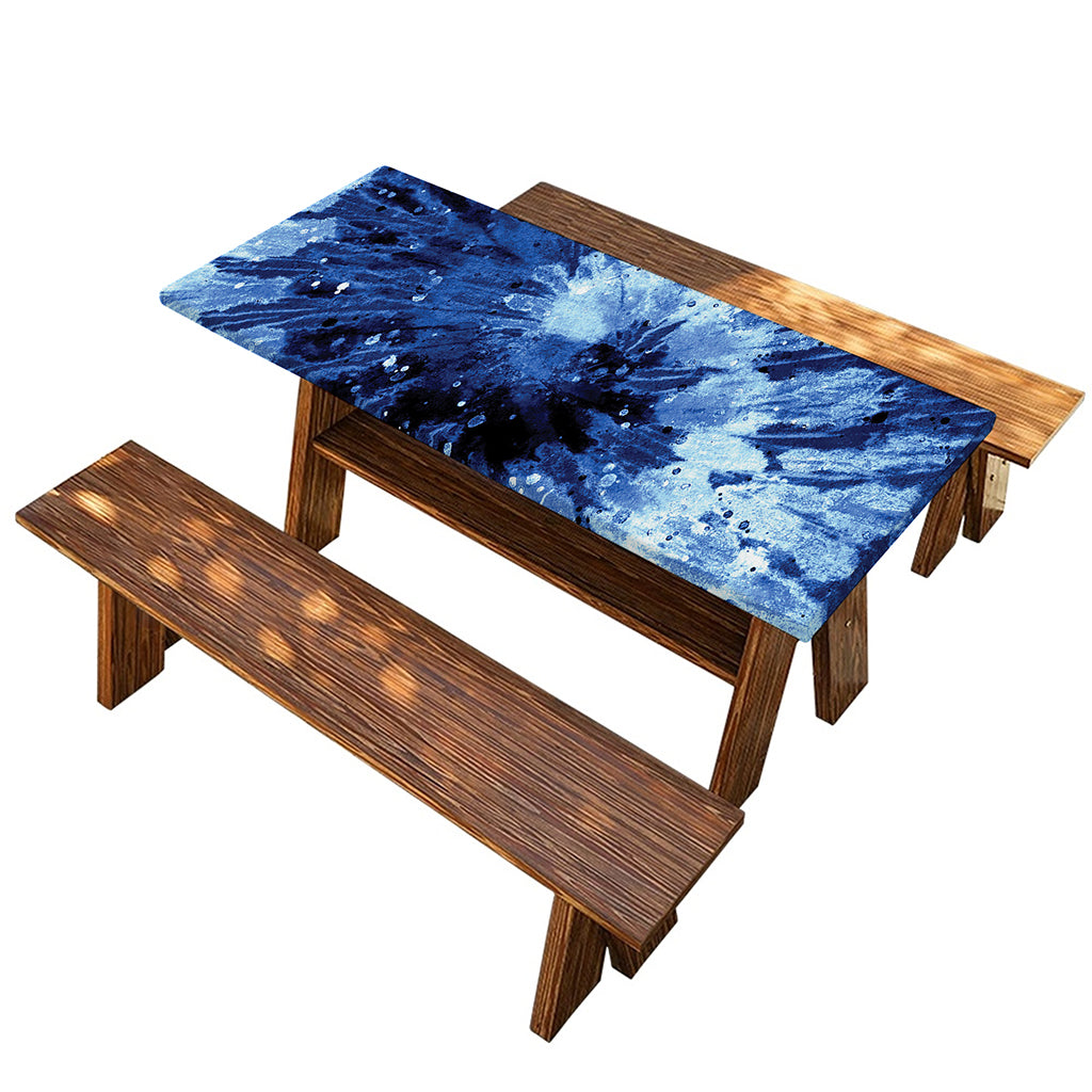 Blue And Black Tie Dye Print Picnic Table Cover