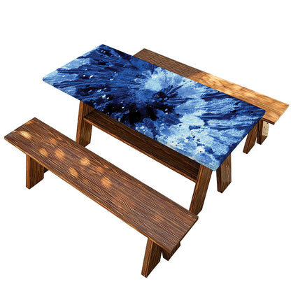 Blue And Black Tie Dye Print Picnic Table Cover