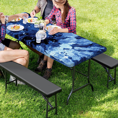 Blue And Black Tie Dye Print Picnic Table Cover