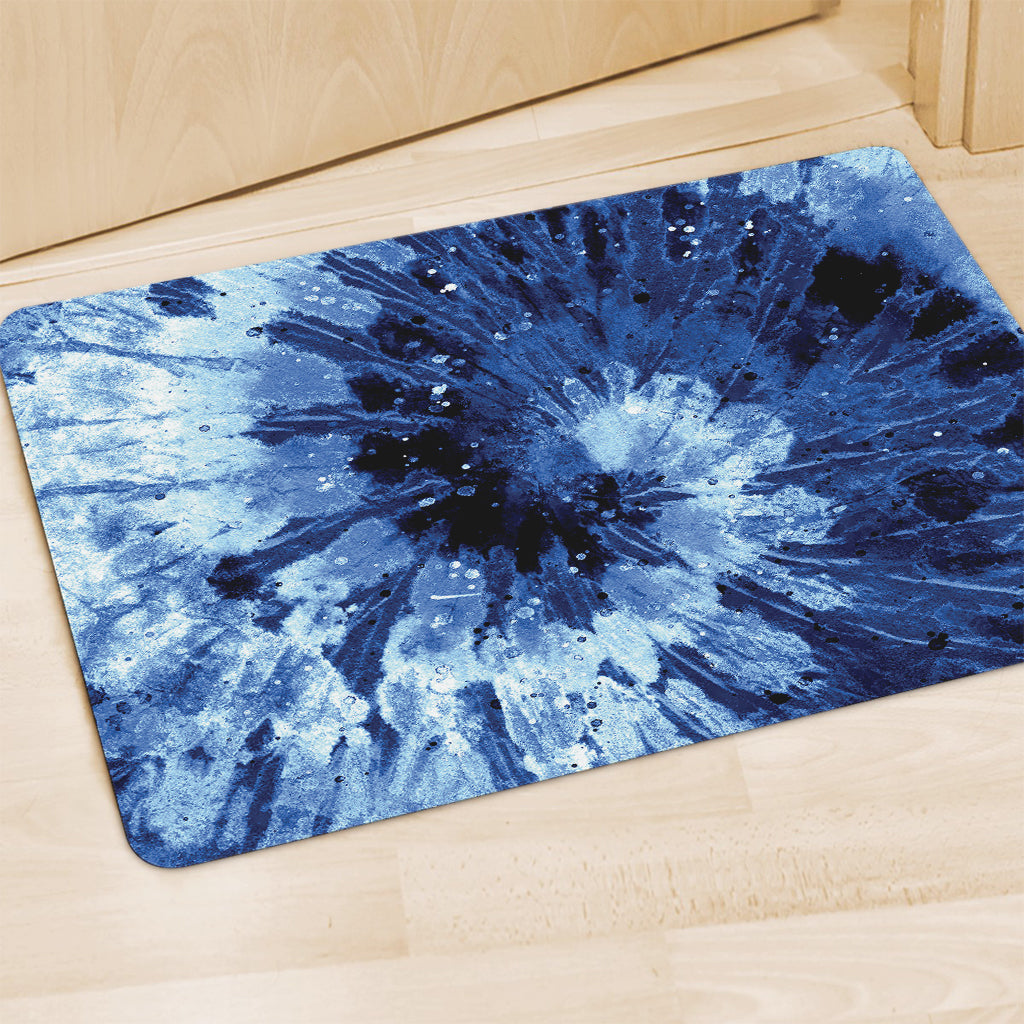 Blue And Black Tie Dye Print Polyester Doormat