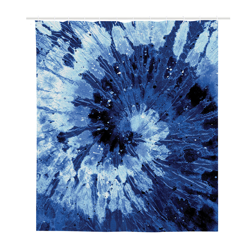 Blue And Black Tie Dye Print Polyester Shower Curtain
