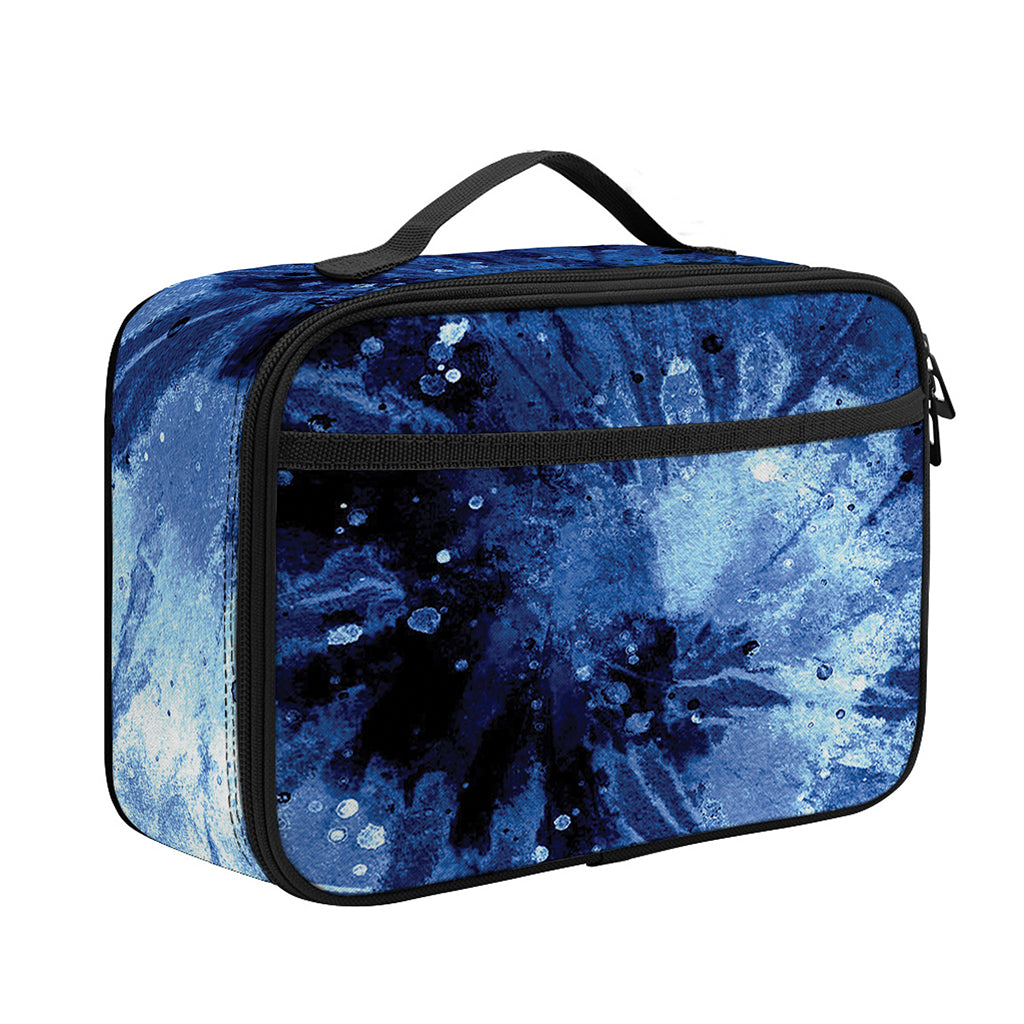 Blue And Black Tie Dye Print Portable Lunch Bag