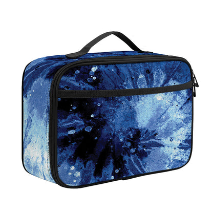 Blue And Black Tie Dye Print Portable Lunch Bag