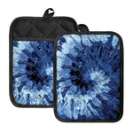 Blue And Black Tie Dye Print Pot Holders With Pocket