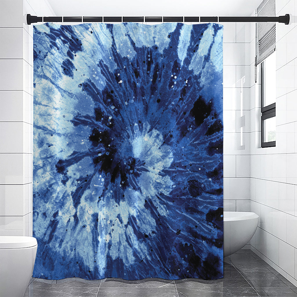 Blue And Black Tie Dye Print Premium Shower Curtain