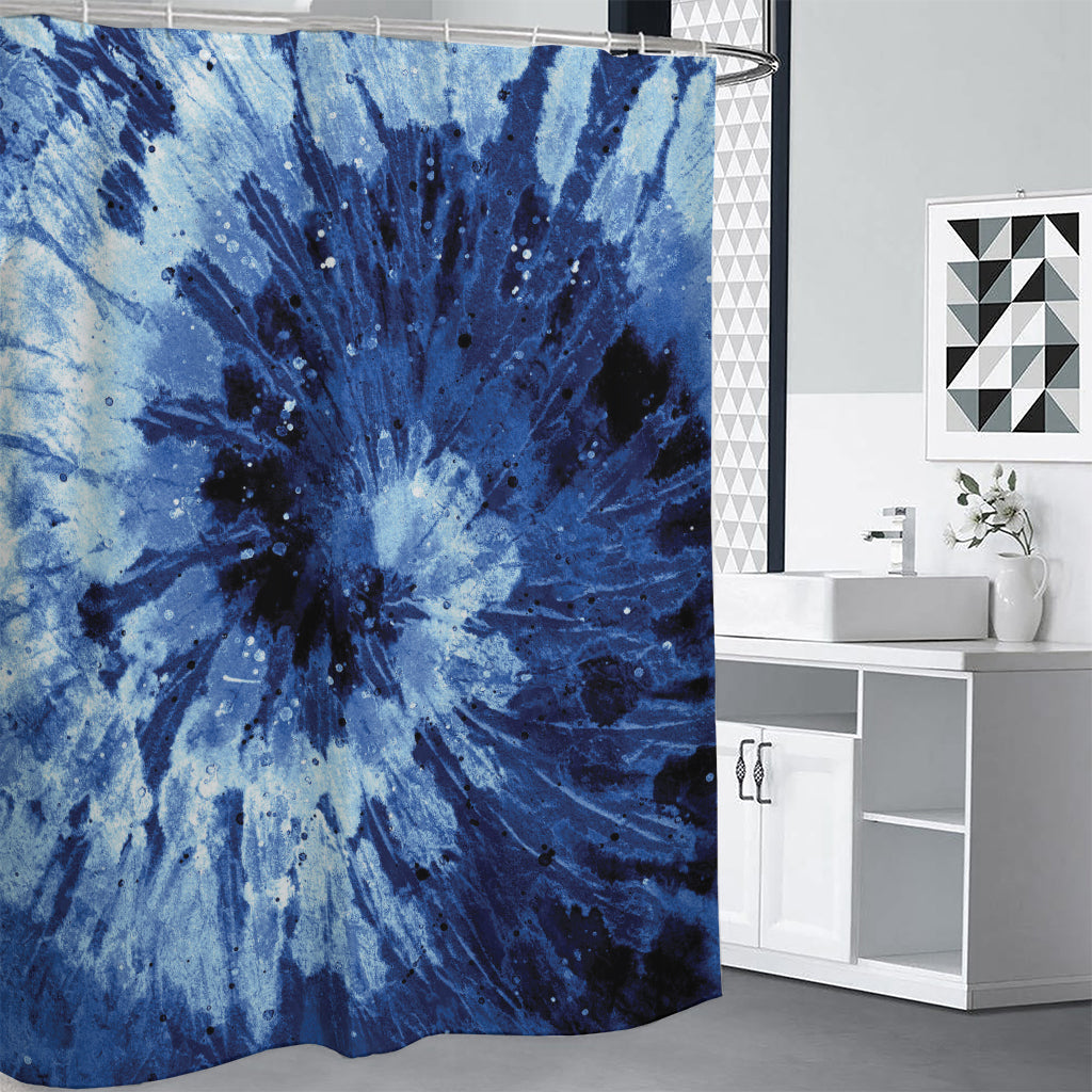 Blue And Black Tie Dye Print Premium Shower Curtain