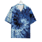 Blue And Black Tie Dye Print Rayon Hawaiian Shirt