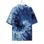 Blue And Black Tie Dye Print Rayon Hawaiian Shirt