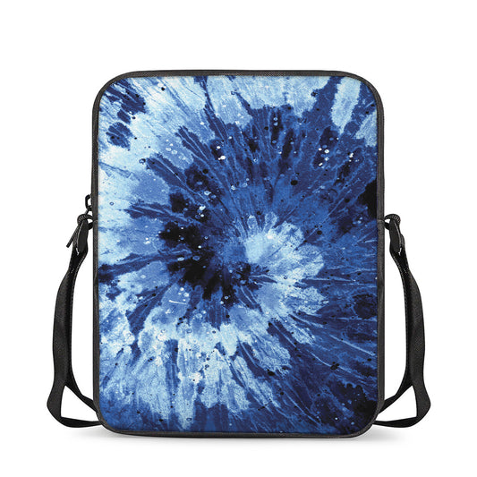 Blue And Black Tie Dye Print Rectangular Crossbody Bag
