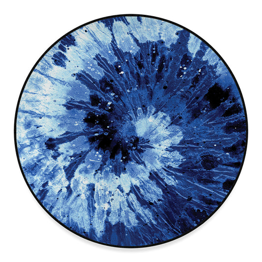 Blue And Black Tie Dye Print Round Floor Mat