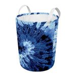 Blue And Black Tie Dye Print Round Laundry Basket