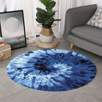 Blue And Black Tie Dye Print Round Rug