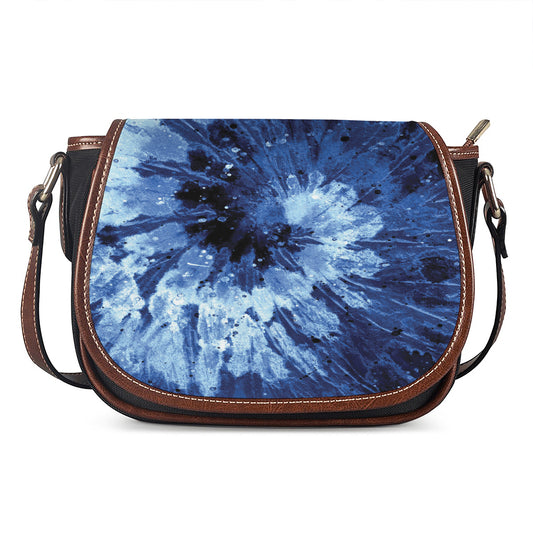 Blue And Black Tie Dye Print Saddle Bag