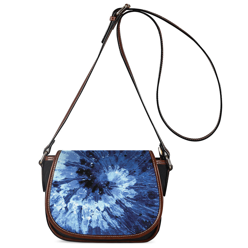 Blue And Black Tie Dye Print Saddle Bag