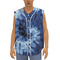 Blue And Black Tie Dye Print Sleeveless Baseball Jersey