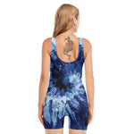 Blue And Black Tie Dye Print Sleeveless One Piece Swimsuit