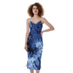 Blue And Black Tie Dye Print Slim Fit Midi Cami Dress