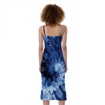 Blue And Black Tie Dye Print Slim Fit Midi Cami Dress