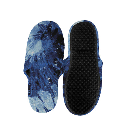 Blue And Black Tie Dye Print Slippers