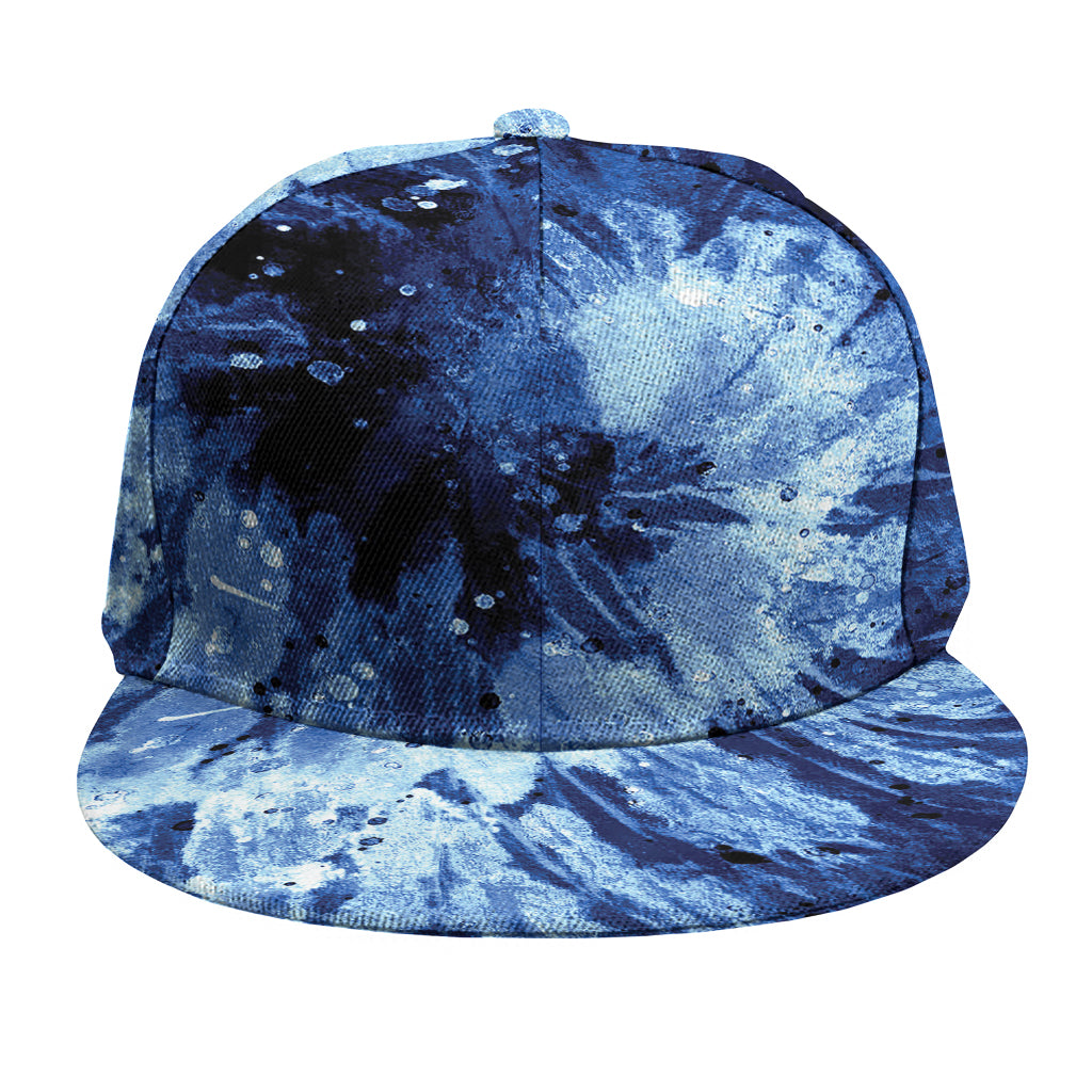 Blue And Black Tie Dye Print Snapback Cap
