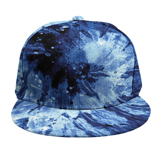 Blue And Black Tie Dye Print Snapback Cap