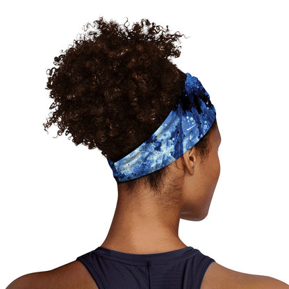 Blue And Black Tie Dye Print Sports Headband