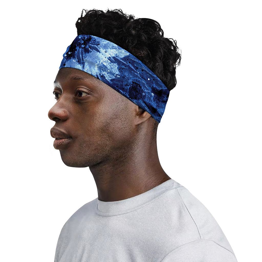 Blue And Black Tie Dye Print Sports Headband