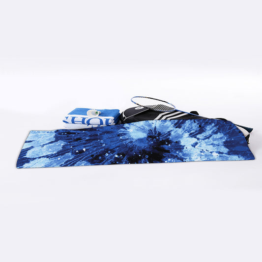 Blue And Black Tie Dye Print Sports Towel