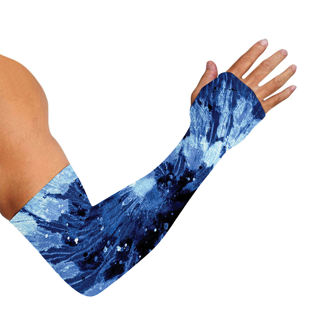 Blue And Black Tie Dye Print Sun Protection Arm Sleeves