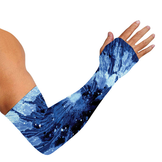 Blue And Black Tie Dye Print Sun Protection Arm Sleeves