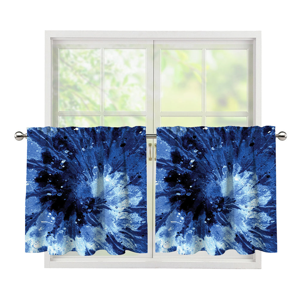 Blue And Black Tie Dye Print Tier Curtains