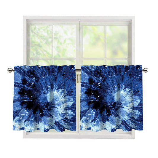 Blue And Black Tie Dye Print Tier Curtains