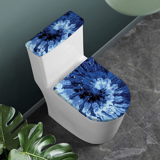 Blue And Black Tie Dye Print Toilet Lid And Tank Cover Set