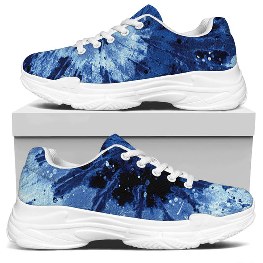 Blue And Black Tie Dye Print White Chunky Shoes
