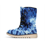 Blue And Black Tie Dye Print Winter Boots