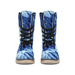 Blue And Black Tie Dye Print Winter Boots