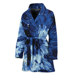 Blue And Black Tie Dye Print Women's Bathrobe