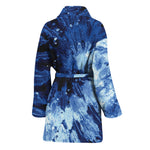 Blue And Black Tie Dye Print Women's Bathrobe