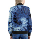 Blue And Black Tie Dye Print Women's Bomber Jacket