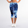 Blue And Black Tie Dye Print Women's Capri Leggings