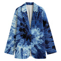Blue And Black Tie Dye Print Women's Cotton Blazer